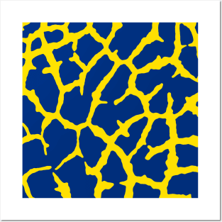 Giraffe Print Navy Yellow Posters and Art